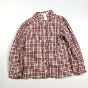 Janie and Jack Shirt Girls Sz 5T Red Plaid Button Down Ruffle Christmas Holiday